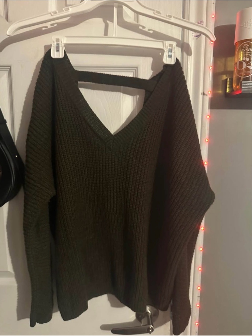Zara Olive Green V-Neck Ribbed Sweater